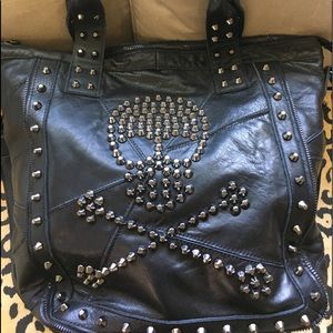 Genuine leather skull stud handbag